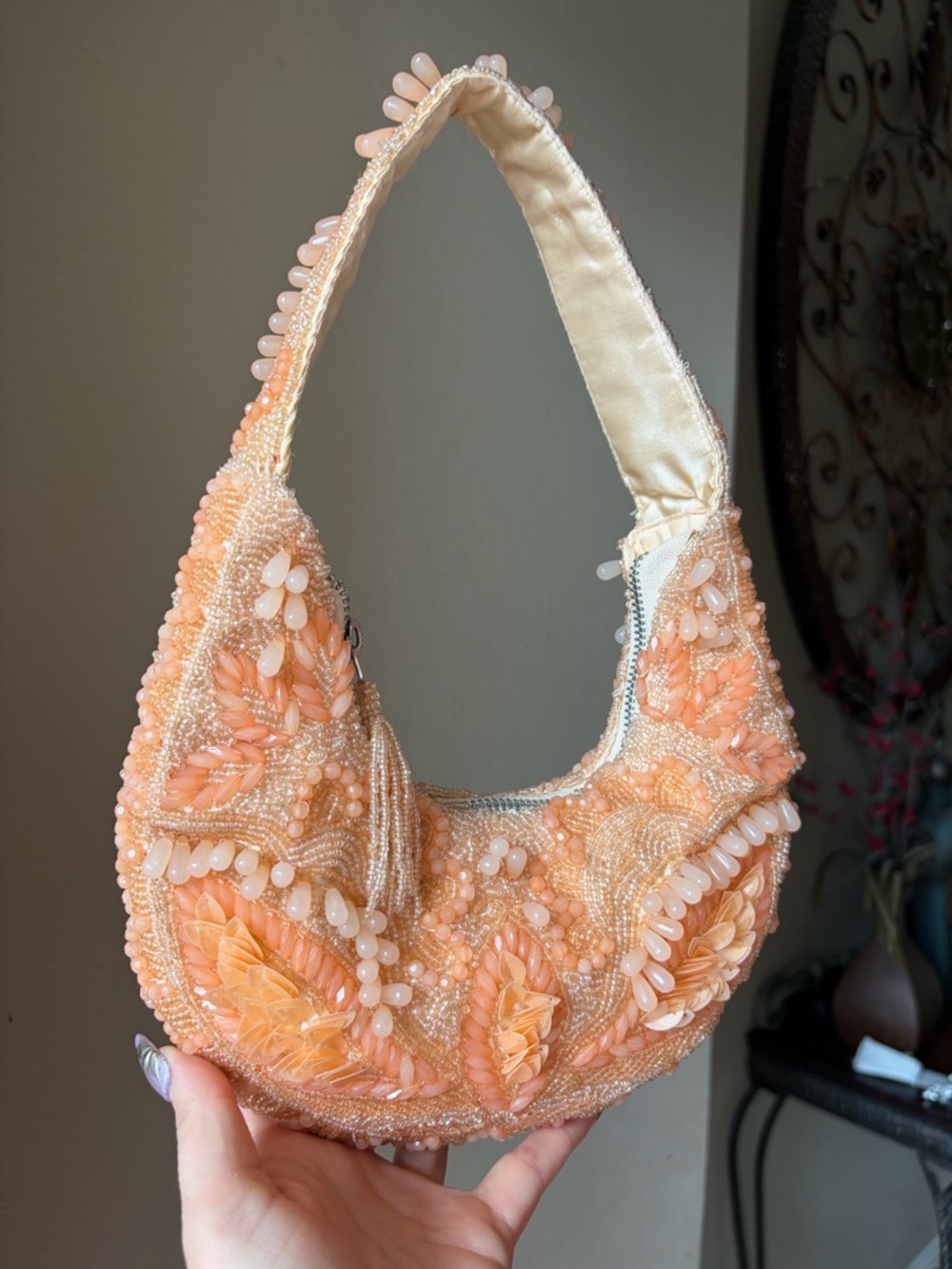 Handcrafted Peach Beaded Hobo Bag TJMaxx Limited Edition